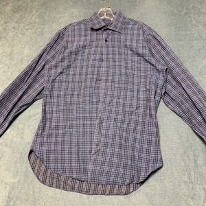 Culturata Shirt Mens Medium Navy Blue Plaid Round Hem Button Up Regular Fit